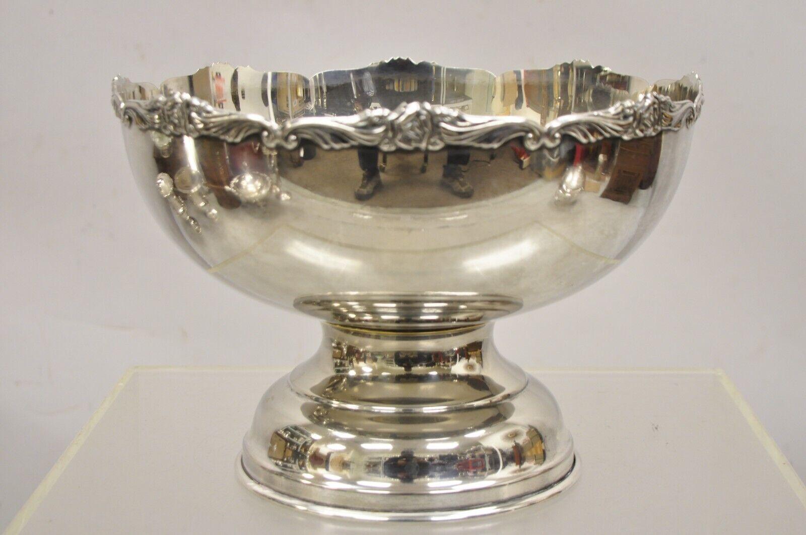 Vintage EP Japan Silver Plated Floral Rose Punch Bowl. Circa Mid to Late 20th Century. Measurements:  8