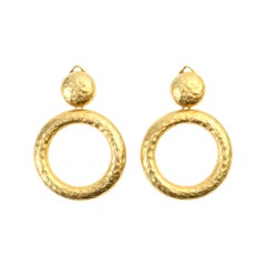 Vintage EP Matte Gold Hammered Hoops Circa 1980s