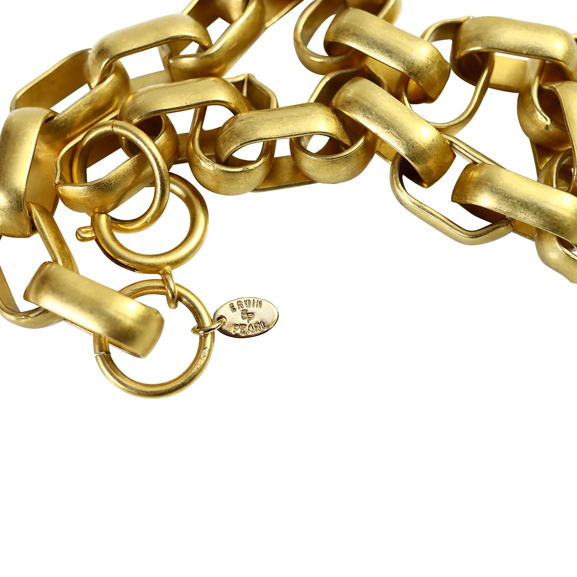Vintage EP Matte Gold Tone Heavy Link Necklce Circa 1990s For Sale 1