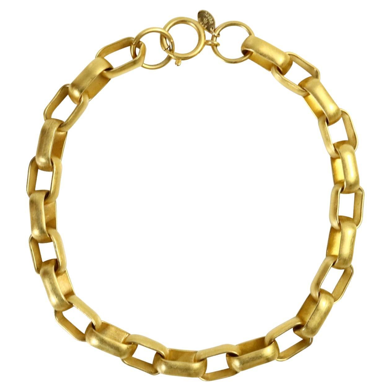 Vintage EP Matte Gold Tone Heavy Link Necklce Circa 1990s For Sale