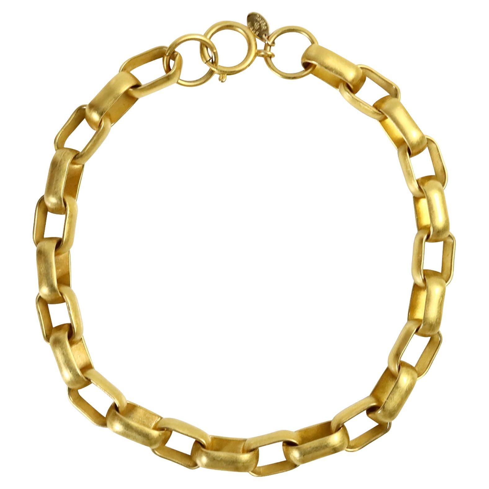Vintage EP Matte Gold Tone Heavy Link Necklce Circa 1990s For Sale