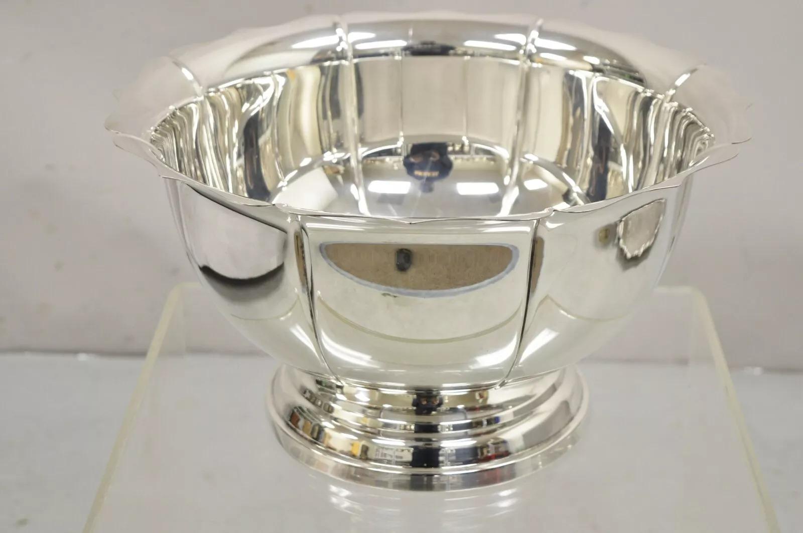 Vintage EPCA Bristol Silver Plated Scalloped Edge Victorian Style Punch Bowl 7