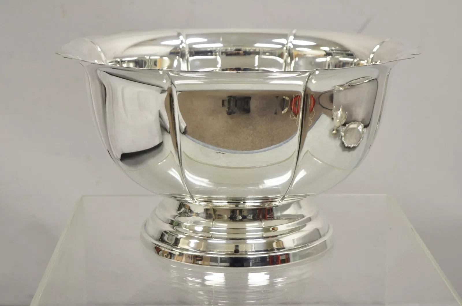 Vintage EPCA Bristol Silver Plated Scalloped Edge Victorian Style Punch Bowl. Circa Late 20th Century. Measurements: 8.5