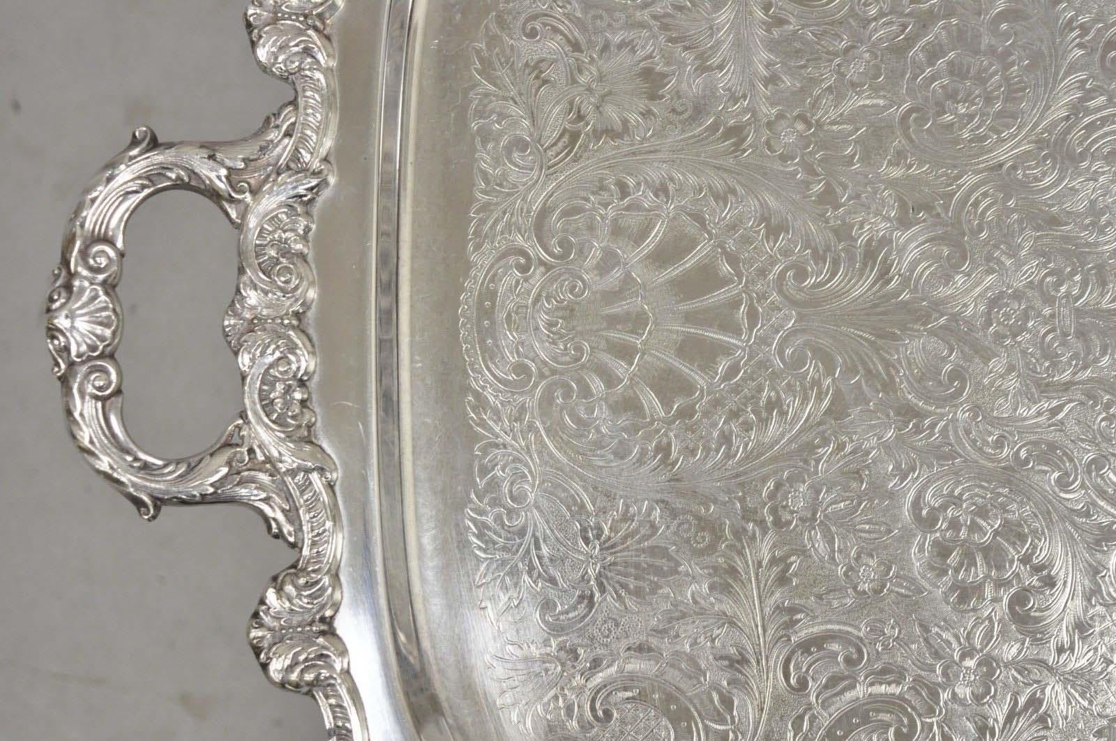 Vintage EPCA Old English by Poole 5032 Silver Plated Ornate Serving Platter Tray For Sale 5