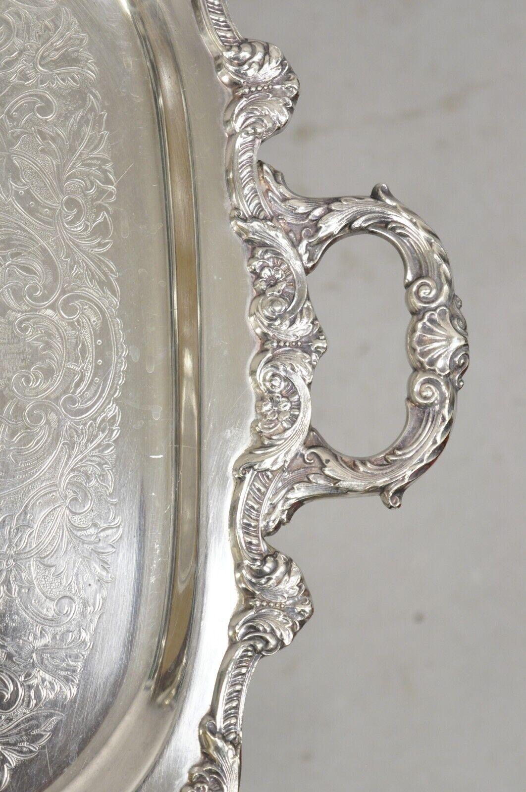Victorian Vintage EPCA Old English by Poole 5032 Silver Plated Ornate Serving Platter Tray For Sale