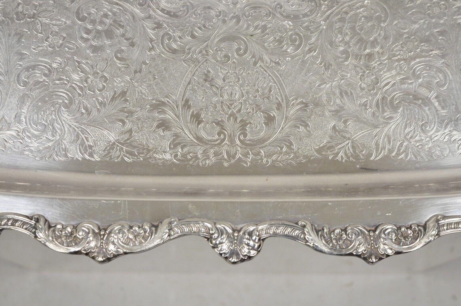 20th Century Vintage EPCA Old English by Poole 5032 Silver Plated Ornate Serving Platter Tray For Sale
