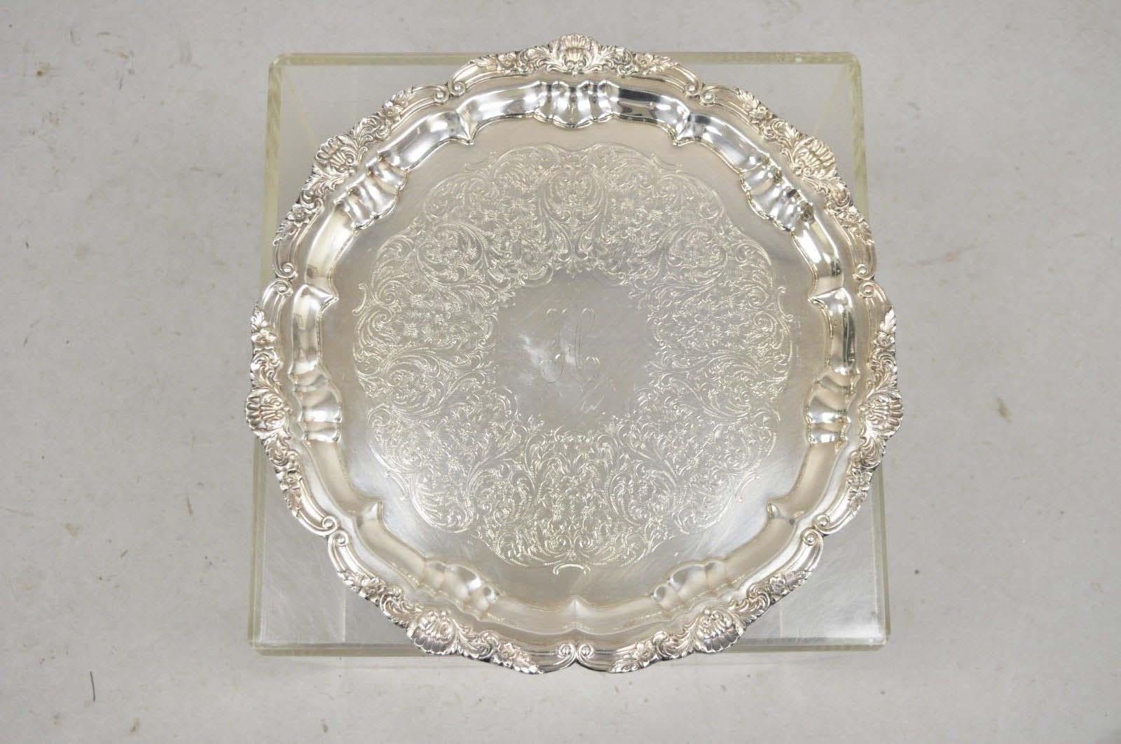 Vintage EPCA Silverplate by Poole 3216 Round Platter Tray - Engraved. Item features etched 