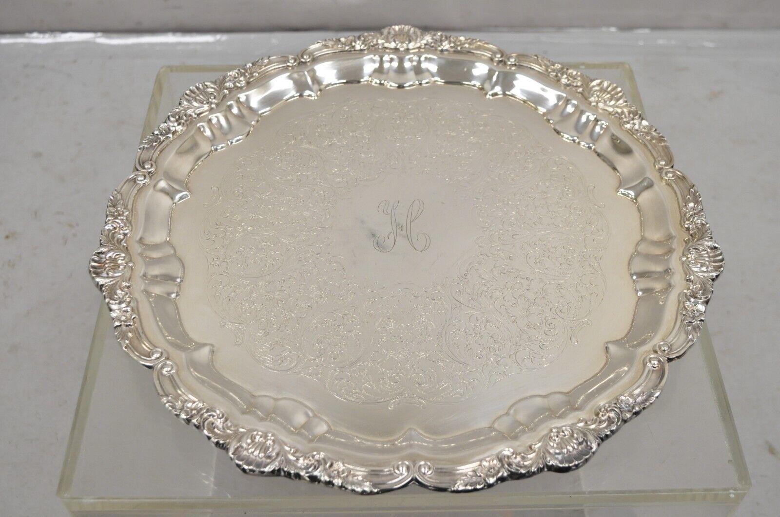 Victorian Vintage EPCA Silverplate by Poole 3216 Round Platter Tray - Engraved For Sale