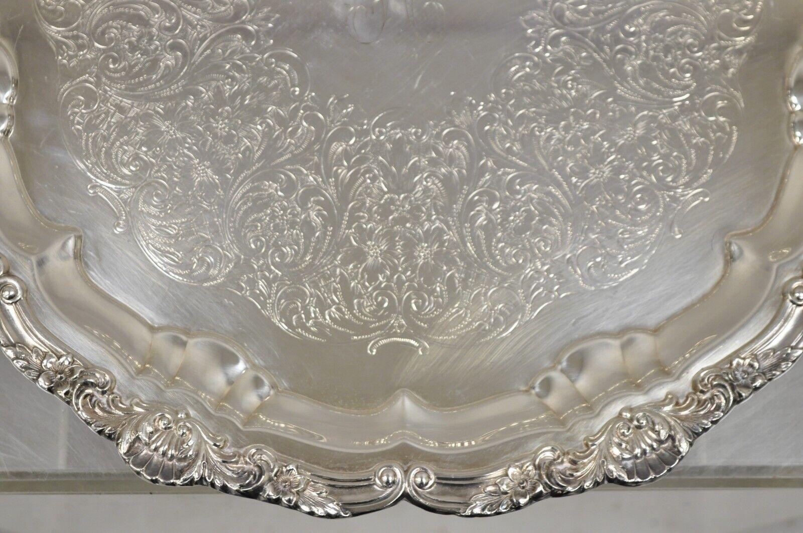 Vintage EPCA Silverplate by Poole 3216 Round Platter Tray - Engraved In Good Condition For Sale In Philadelphia, PA