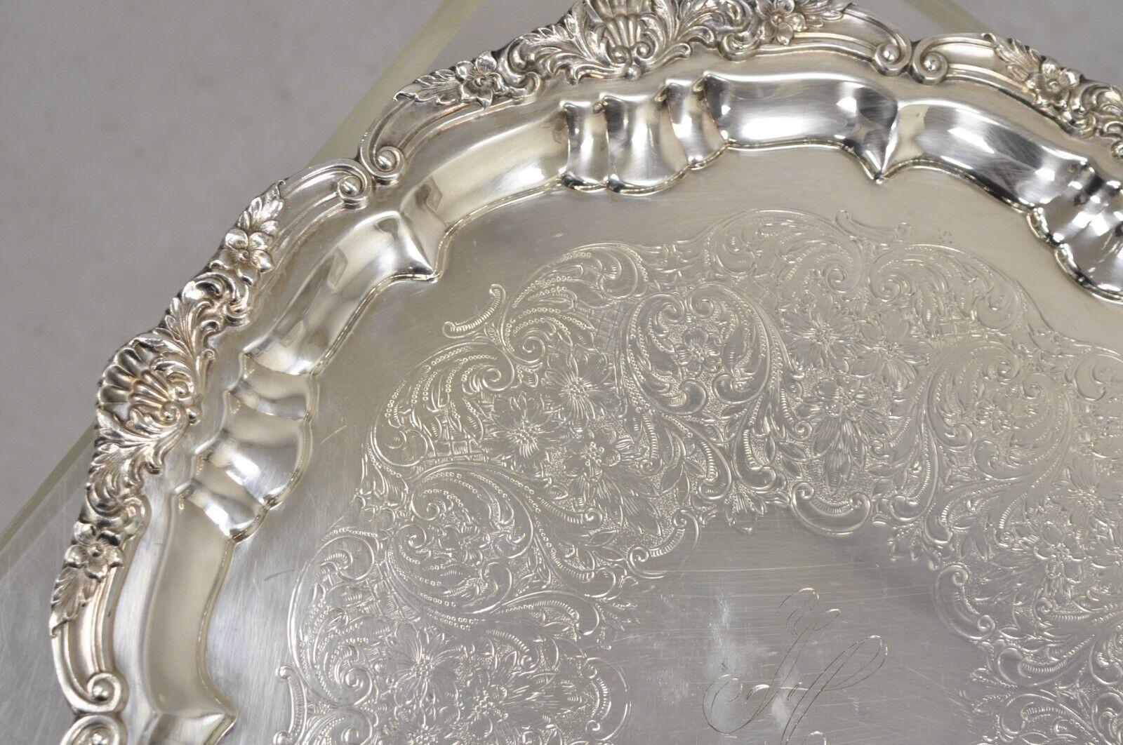 Vintage EPCA Silverplate by Poole 3216 Round Platter Tray - Engraved For Sale 2