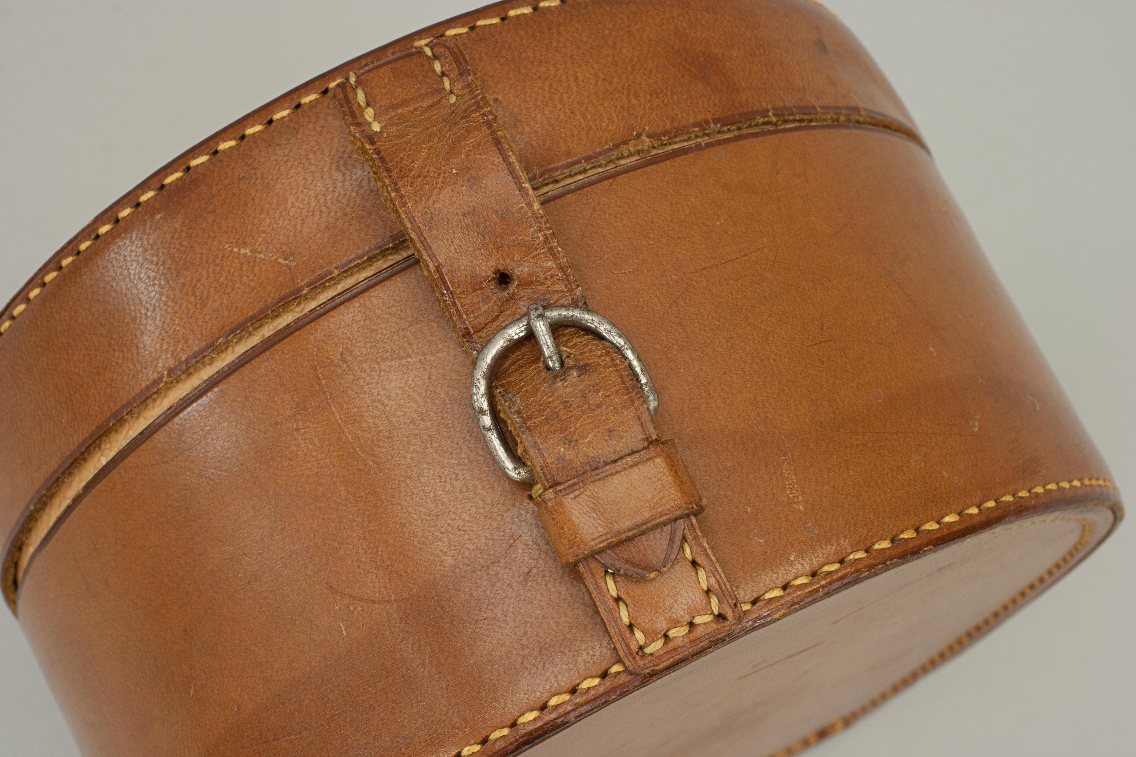 English Vintage Equestrian Collar Box, Horseshoe Shape in Tan Leather