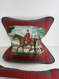 Vintage equestrian cotton and tweed pillows after Ralph Lauren/pair