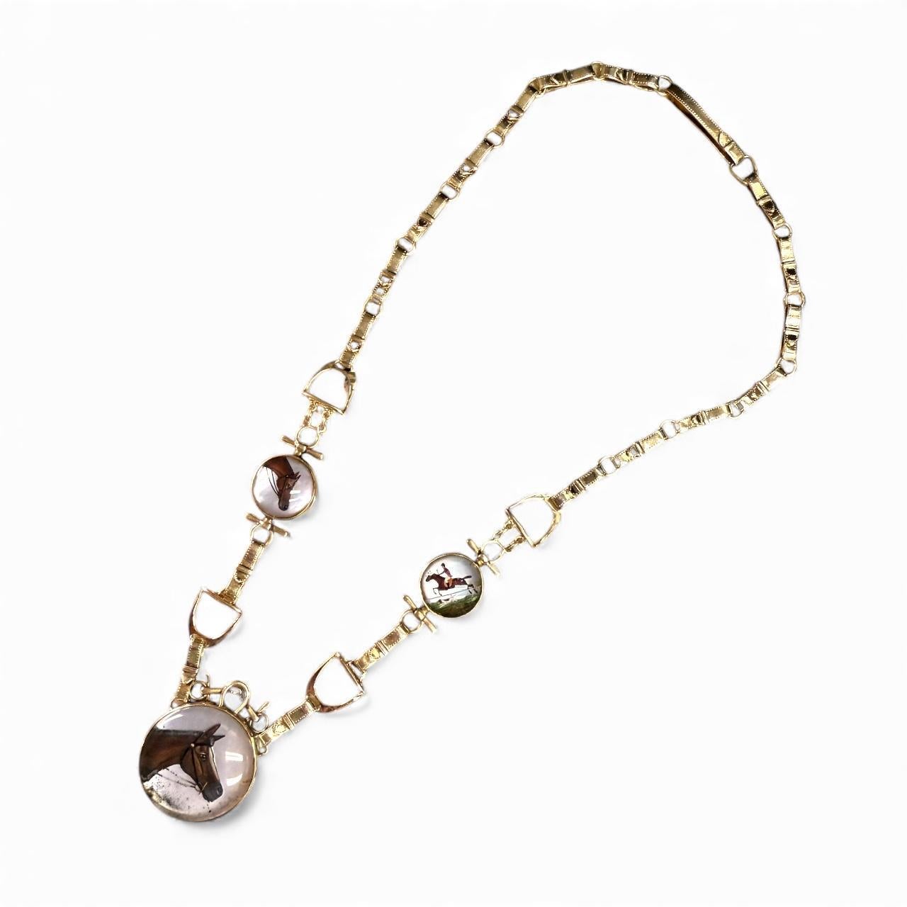 Vittoriano Collana equestre d'epoca in cristallo Essex in oro giallo 14 carati in vendita