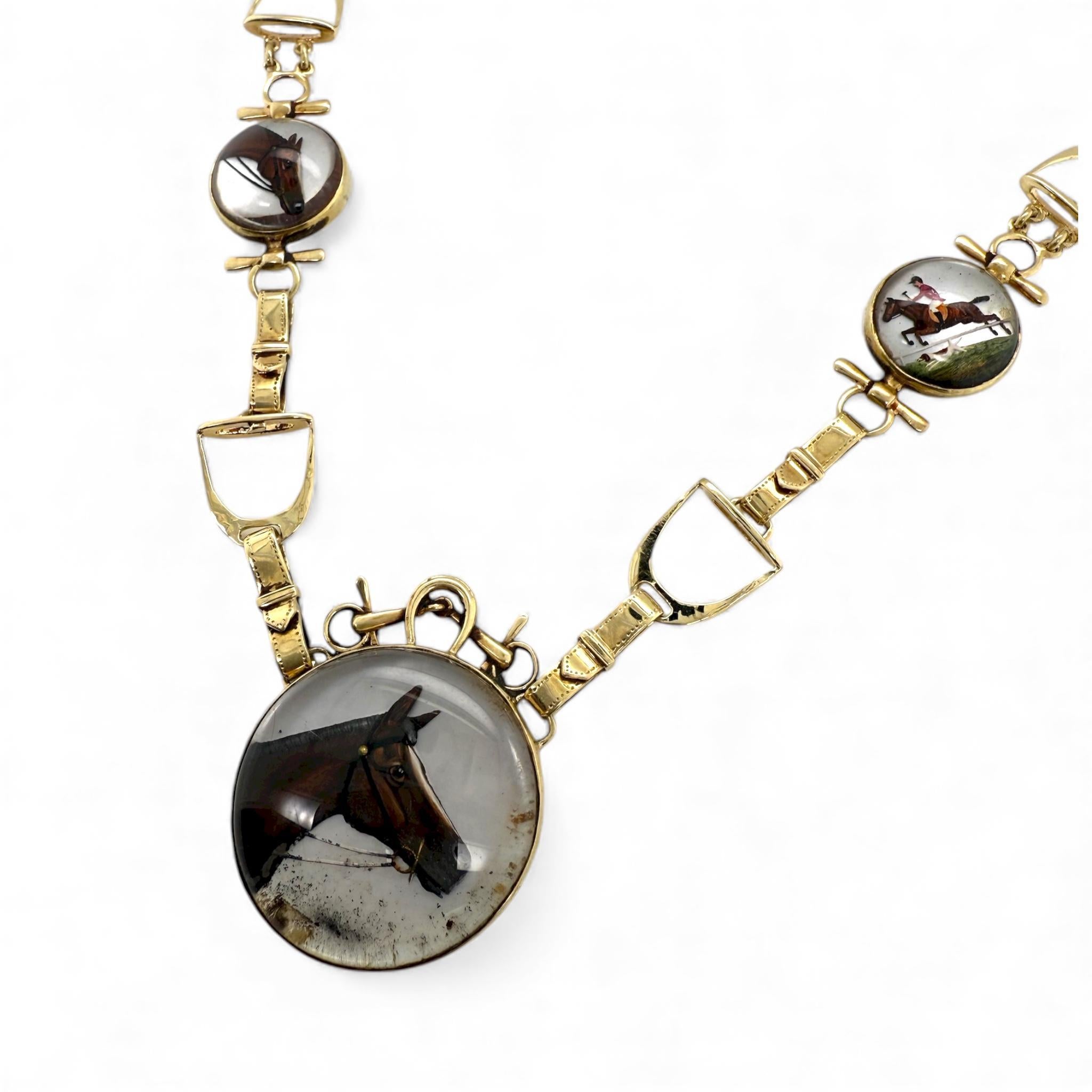 Donna Collana equestre d'epoca in cristallo Essex in oro giallo 14 carati in vendita