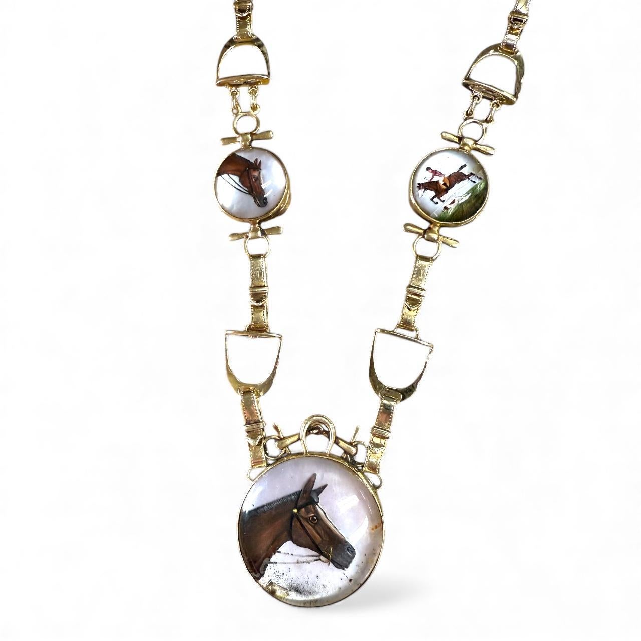 Collana equestre d'epoca in cristallo Essex in oro giallo 14 carati in vendita 1