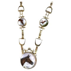 Vintage Equestrian Essex Crystal 14K Yellow Gold Necklace