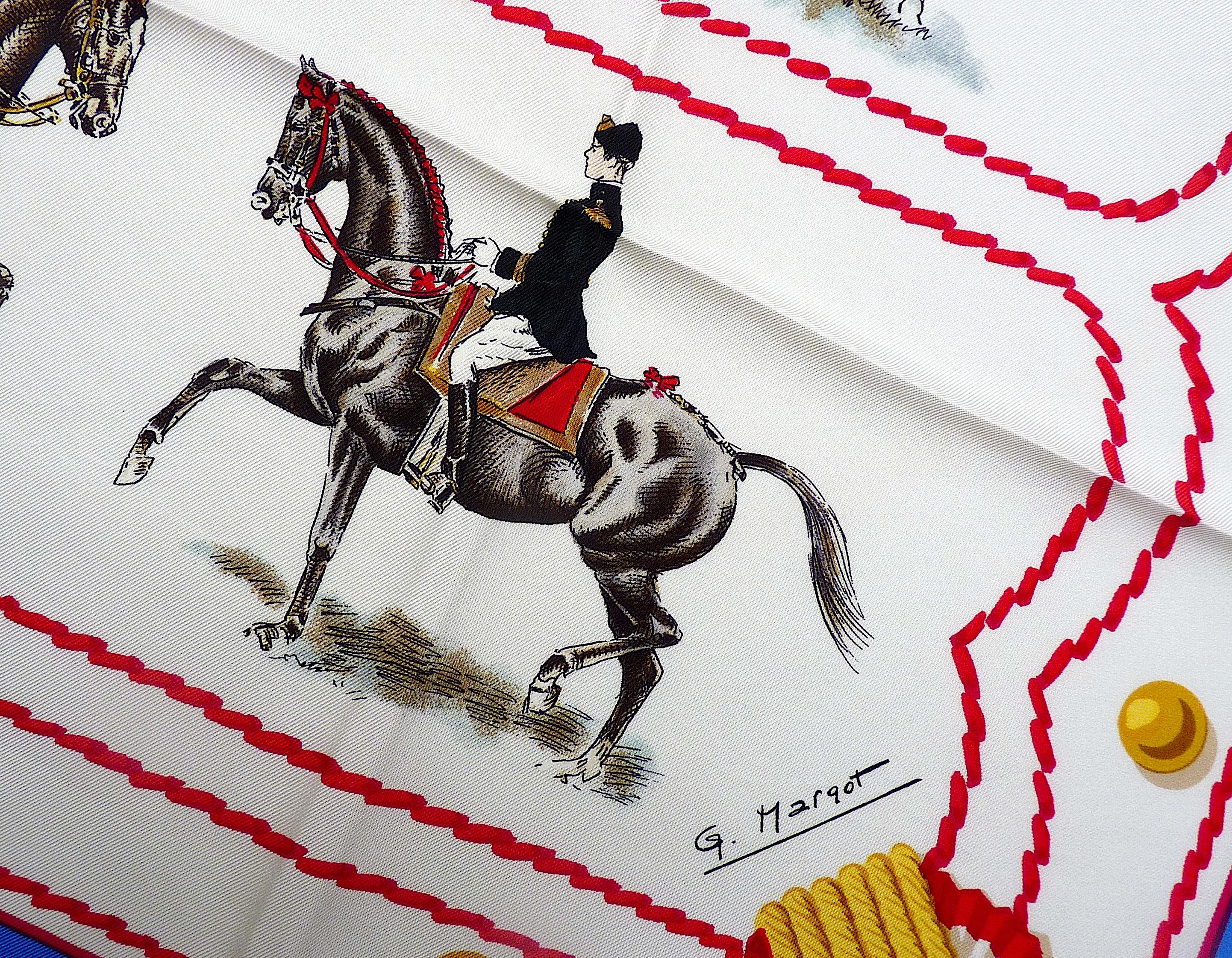 Beige Sciarpa equestre d'epoca Hermes 90 cm 