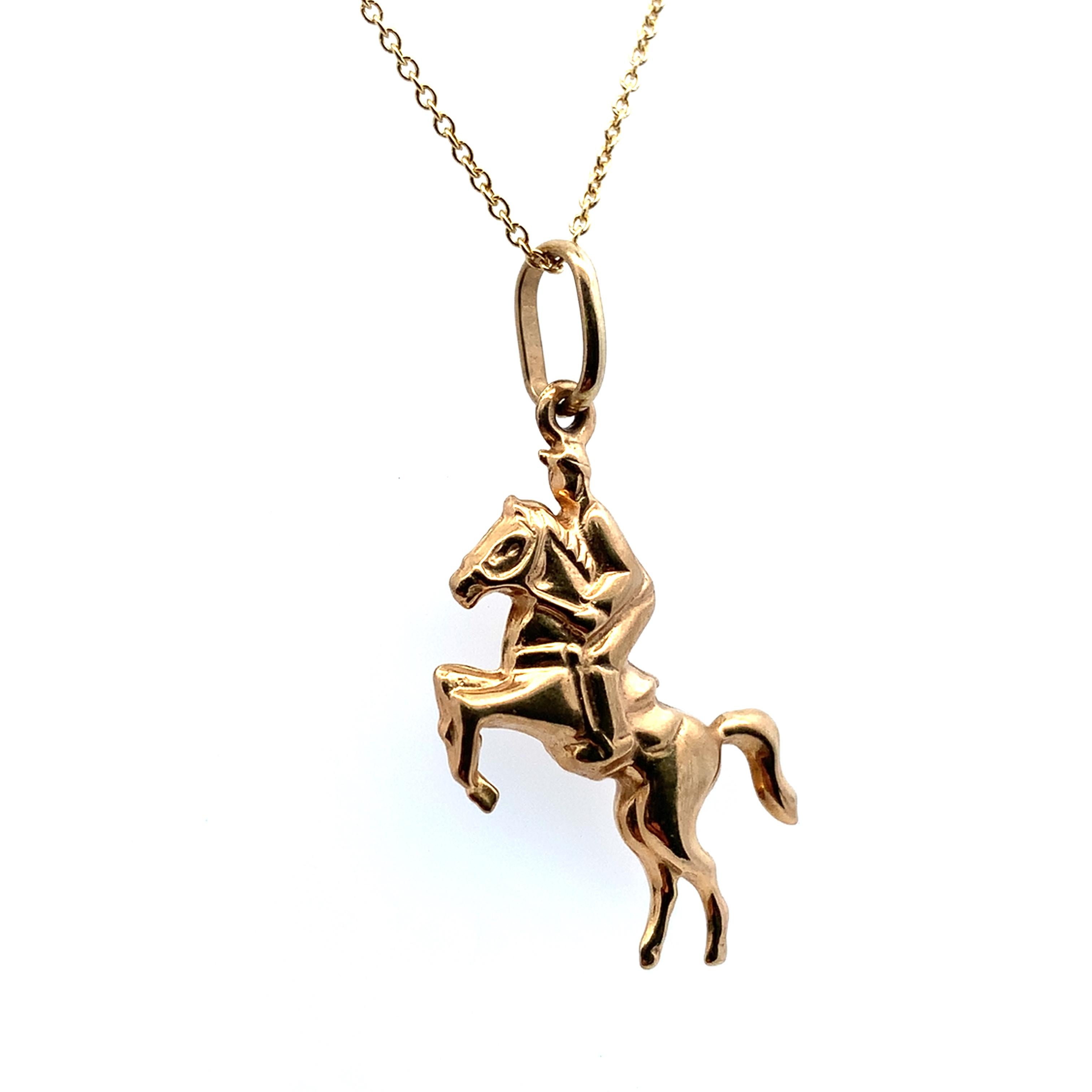 Vintage Pferd Anhänger Halskette Gelbgold für Damen oder Herren im Angebot