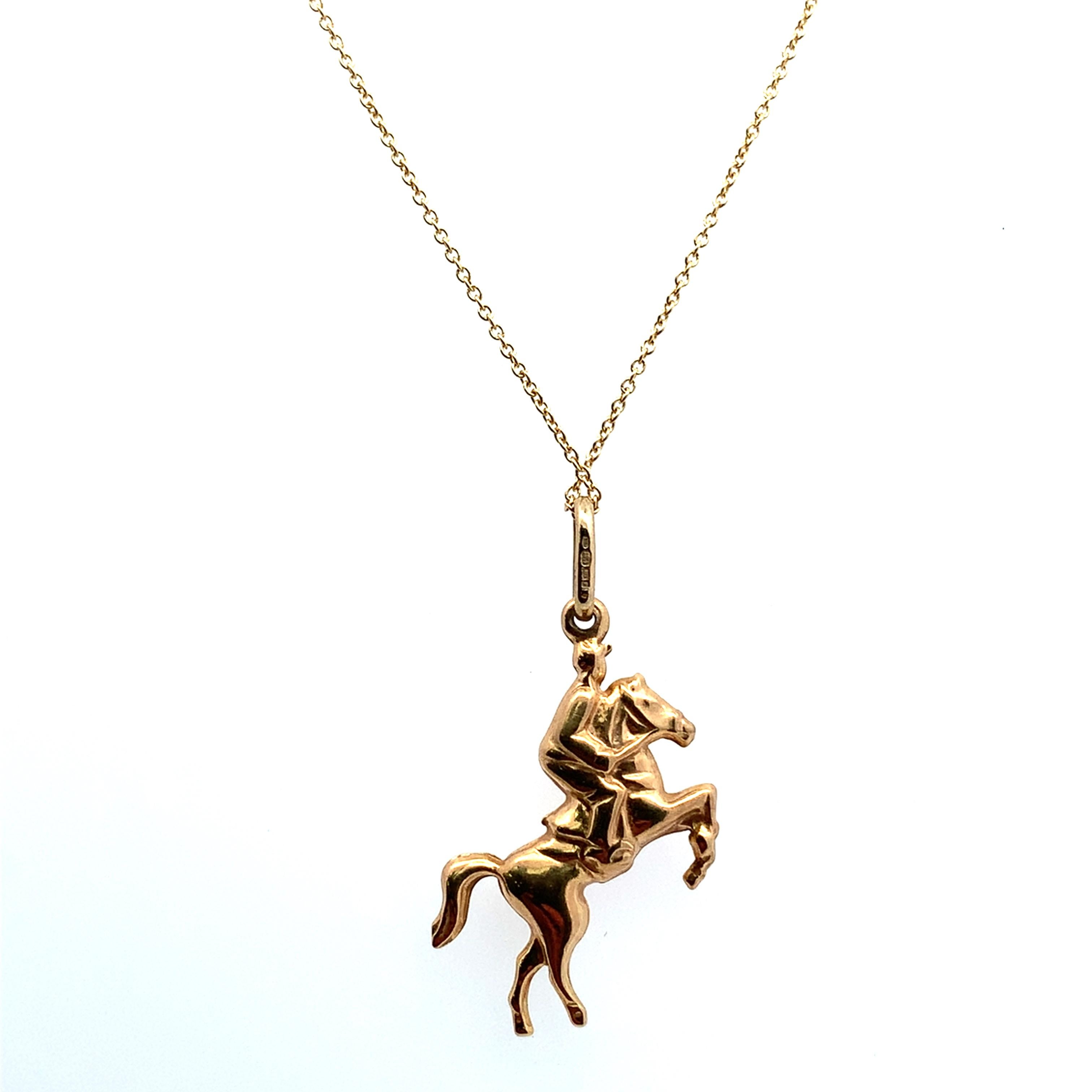 Vintage Pferd Anhänger Halskette Gelbgold im Angebot 1