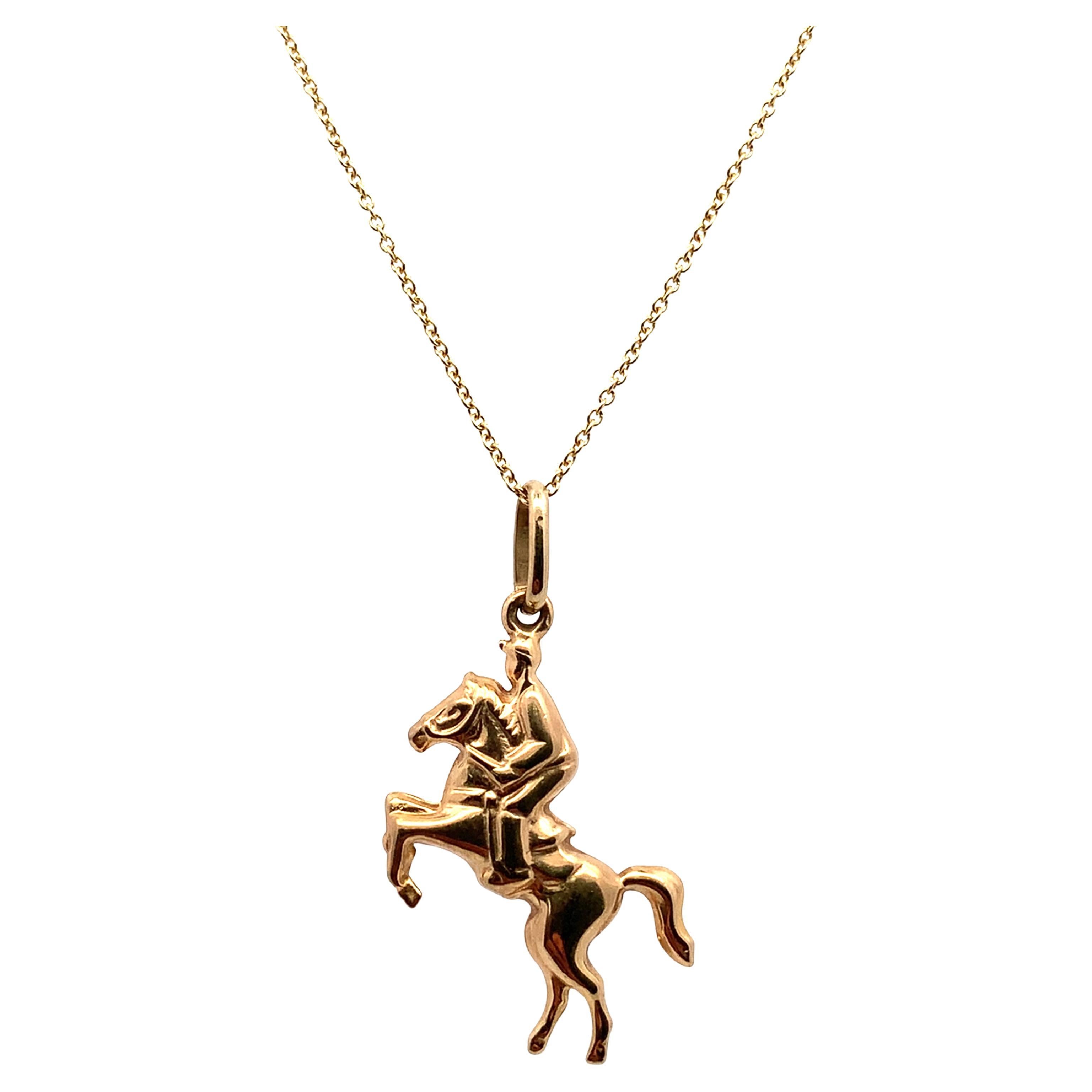 Collier pendentif cheval équestre vintage or jaune