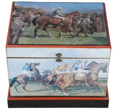 Vintage Equestrian Horse Racing Toy Keepsake Storage Box Blanket Chest Trunk