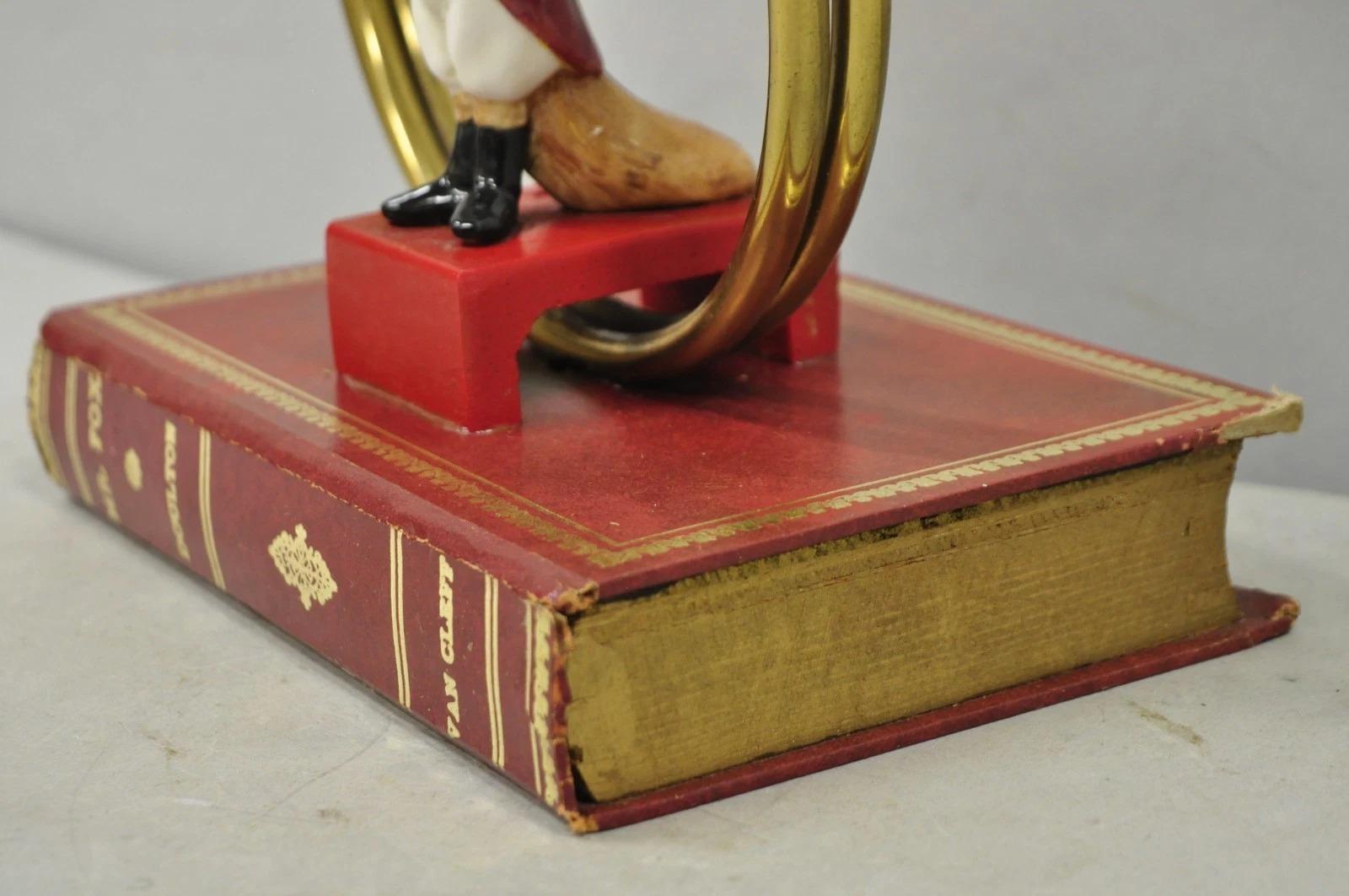 Vintage Equestrian Porcelain Snooty Mr Fox Brass Trumpet on Red Book Table Lamp For Sale 5