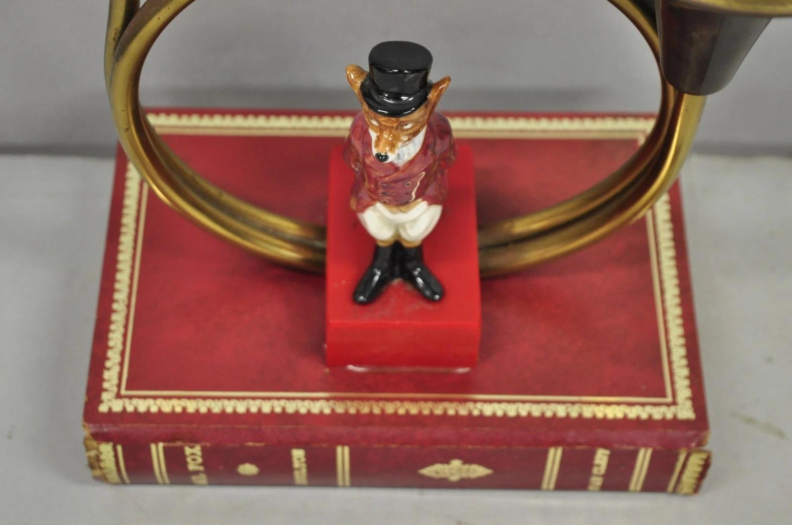 Vintage Equestrian Porcelain Snooty Mr Fox Brass Trumpet on Red Book Table Lamp For Sale 6