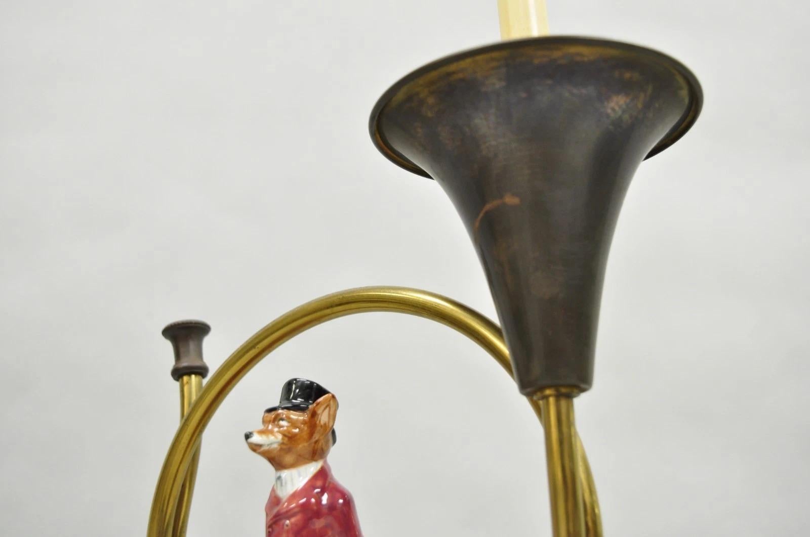 Vintage Equestrian Porcelain Snooty Mr Fox Brass Trumpet on Red Book Table Lamp For Sale 7