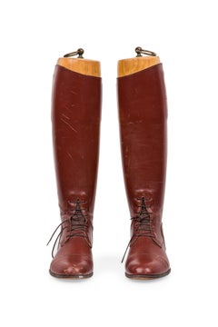 Vintage Equestrian Riding Boots with Wooden Stretcher Trees