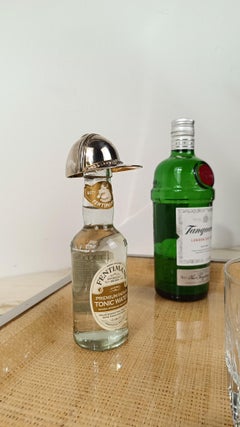 Vintage Equestrian Riding Helmet Bottle Opener in Silver Plated Brass Metal 70s