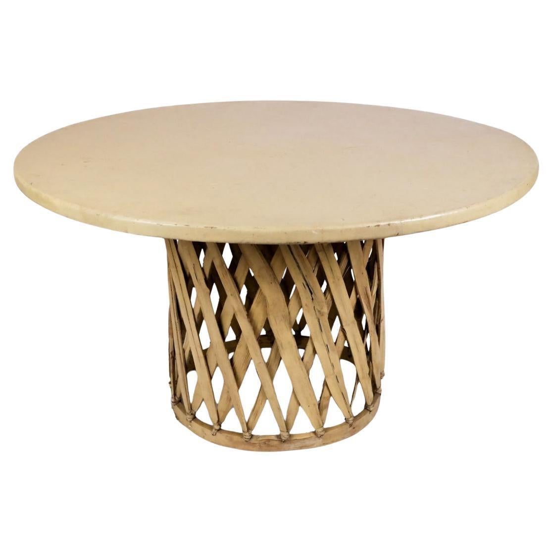 Mexicain Table de salle à manger ronde et 6 chaises vintage Equipale en cuir palmier Mexique en vente