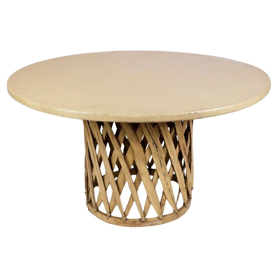 Mexican Vintage Equipale Leather palm round dining table and 6 chairs Mexico
