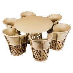 Vintage Equipale Leather palm round dining table and 6 chairs Mexico