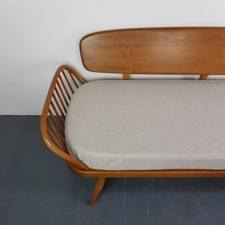 Vintage Ercol 355 Studio Couch Sofa Bed in Beech with Grey Upholstery