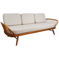 Vintage Ercol 355 Studio Couch Sofa Bed in Beech with Grey Upholstery