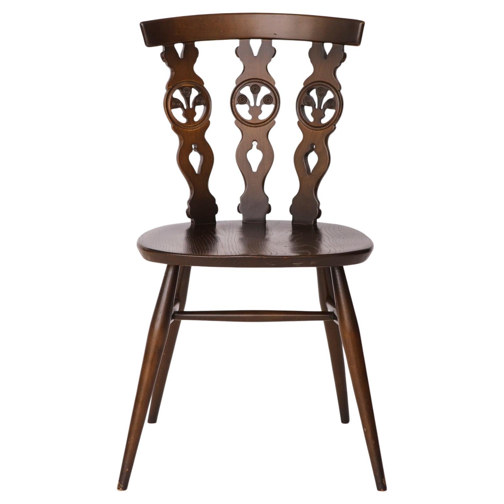 Sedia vintage Ercol modello 375 - Inghilterra anni '60 - Legno di olmo - Etichetta originale in vendita