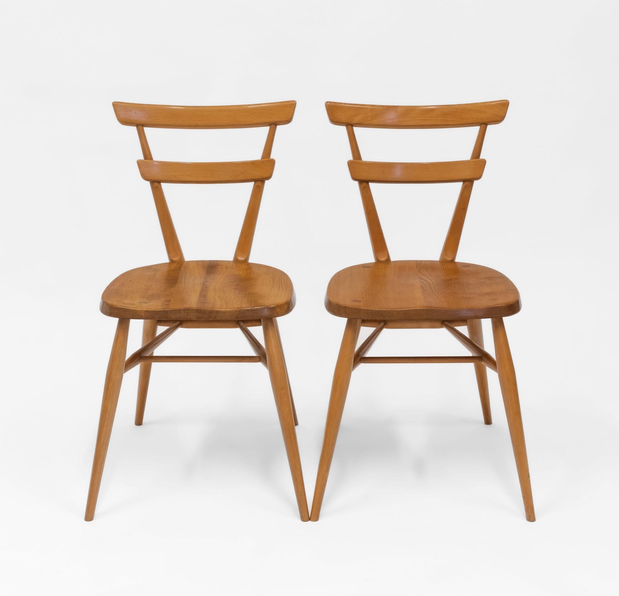 Mid-Century Modern Vintage Ercol Green Spot Stacking Set Of Two Dining Chairs 1950s For Sale