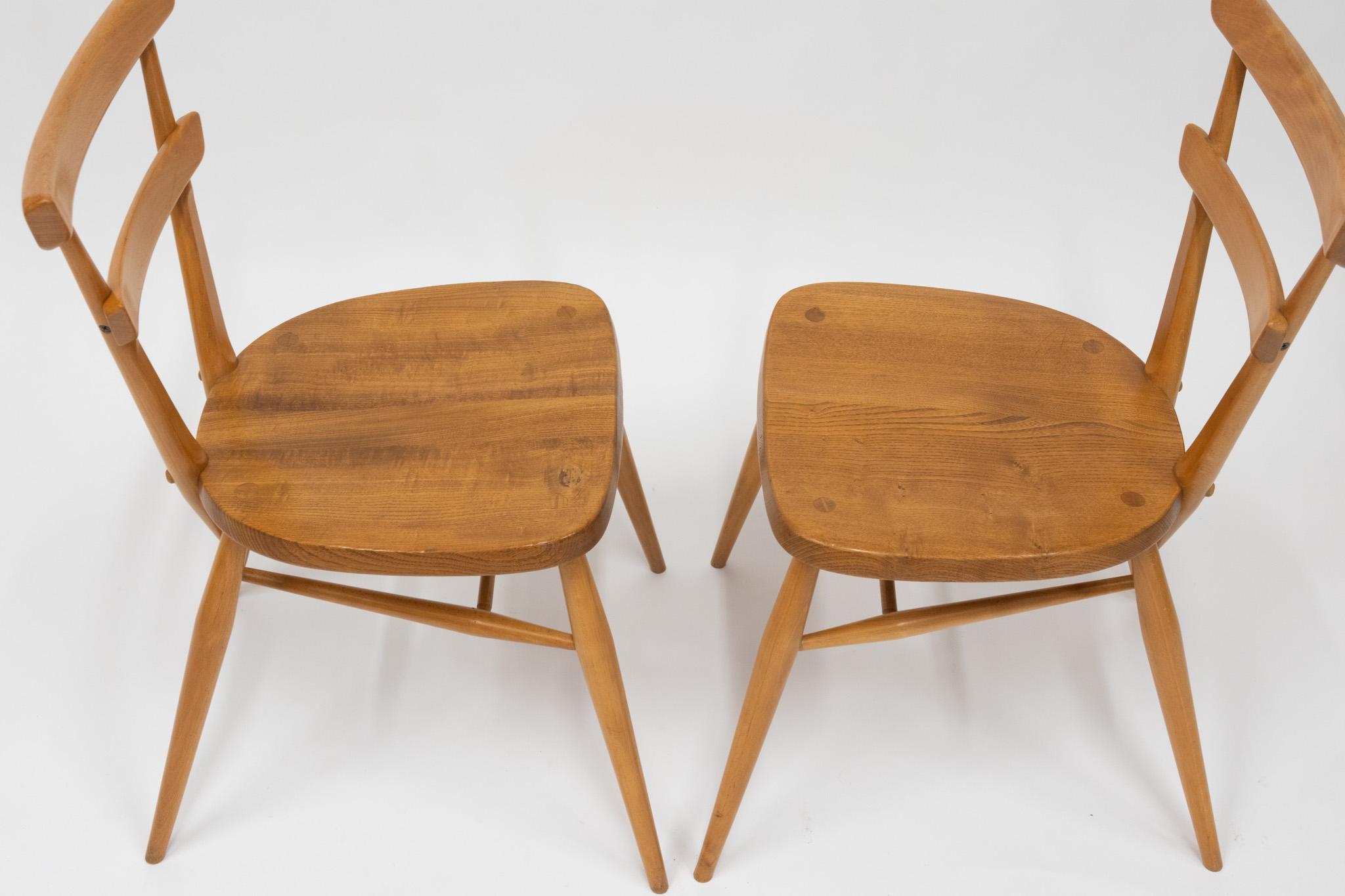Vintage Ercol Green Spot Stacking Set Of Two Dining Chairs 1950s For Sale 1