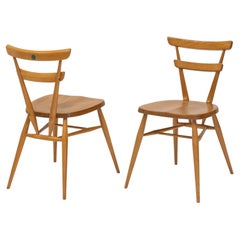 Vintage Ercol Green Spot Stacking Set Of Two Dining Chairs 1950s