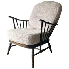 Vintage Ercol Model 994 Windsor Armchair, Reupholstered White Bouclé