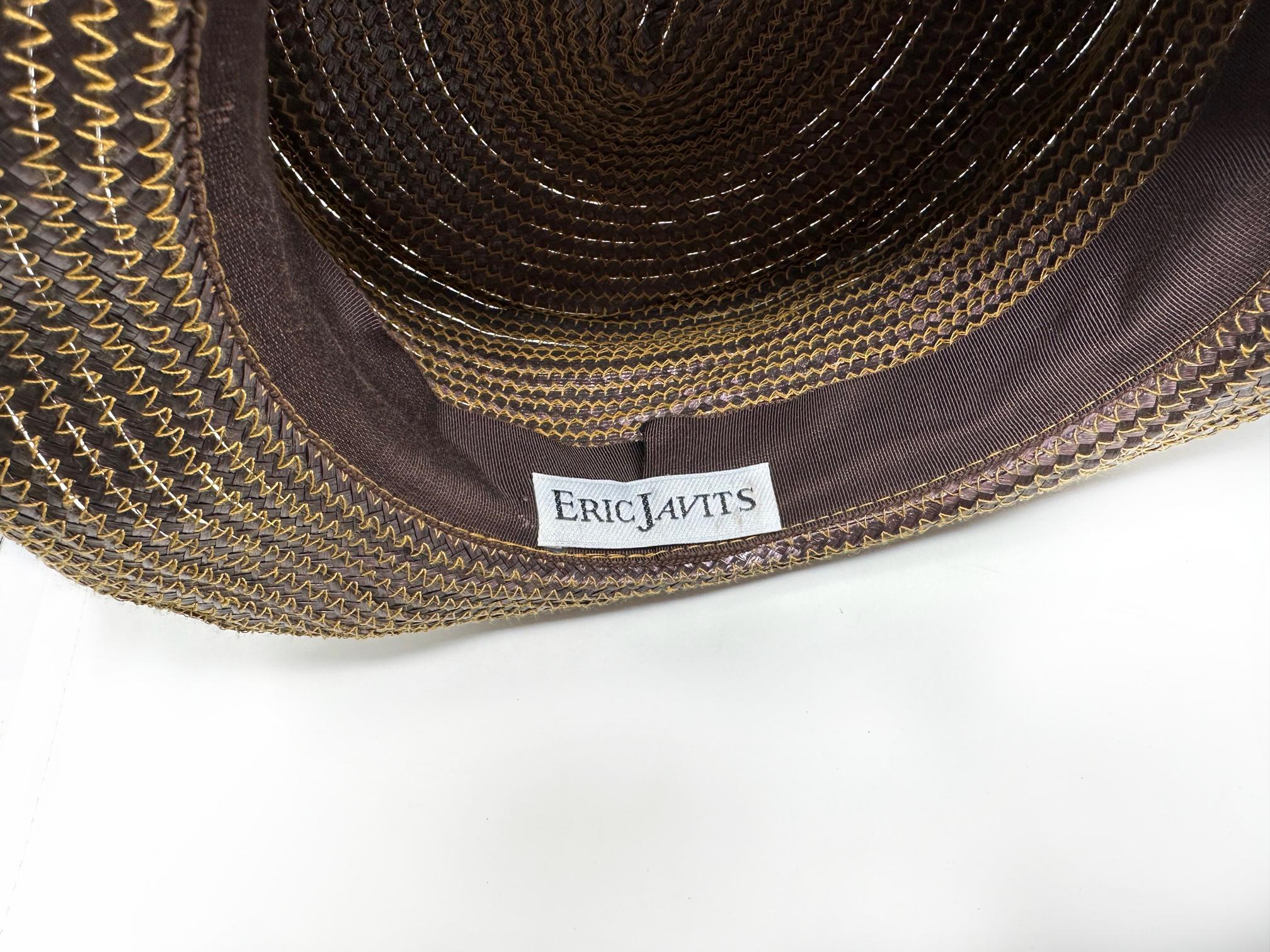Vintage Eric Javits Brown, chapeau de paille à bords ronds  Pour femmes en vente