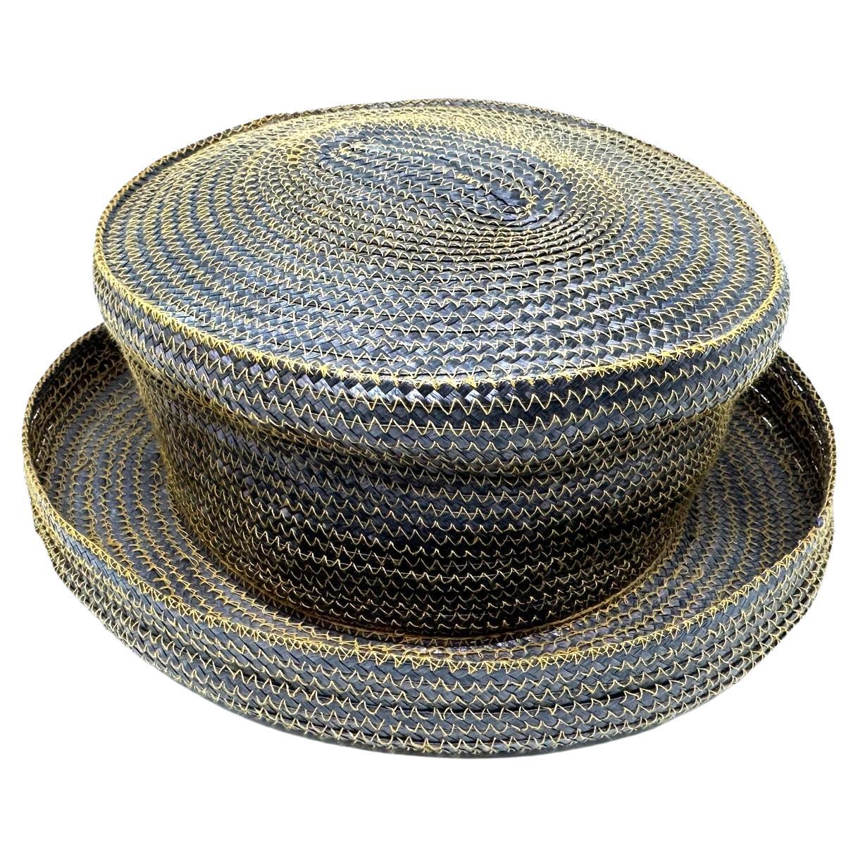 Vintage Eric Javits Brown, Round Brimmed Straw Hat  For Sale