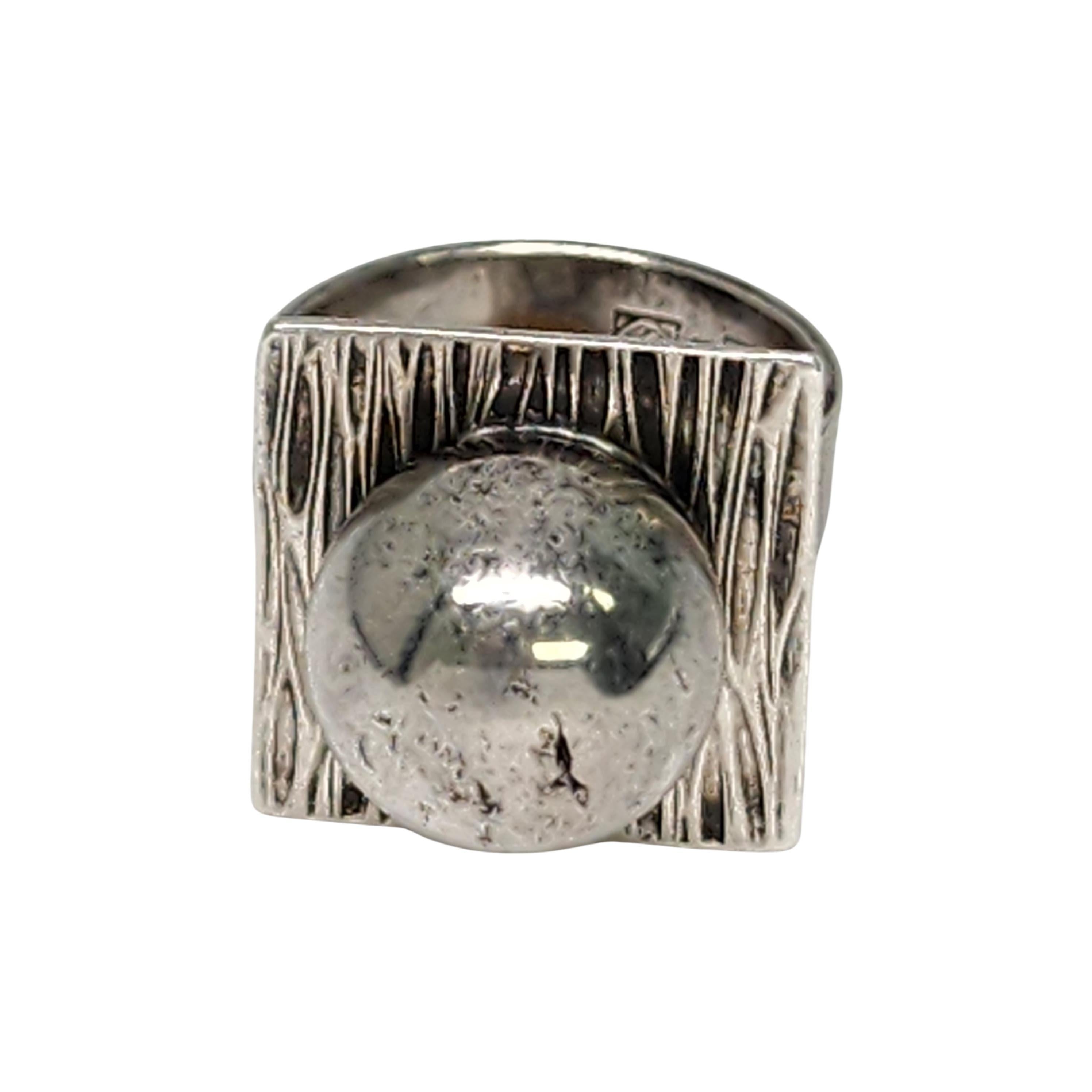 Vintage Erik Granit Finland Sterling Silver Modernist Ball Ring Size 5.5 #16699 For Sale 2