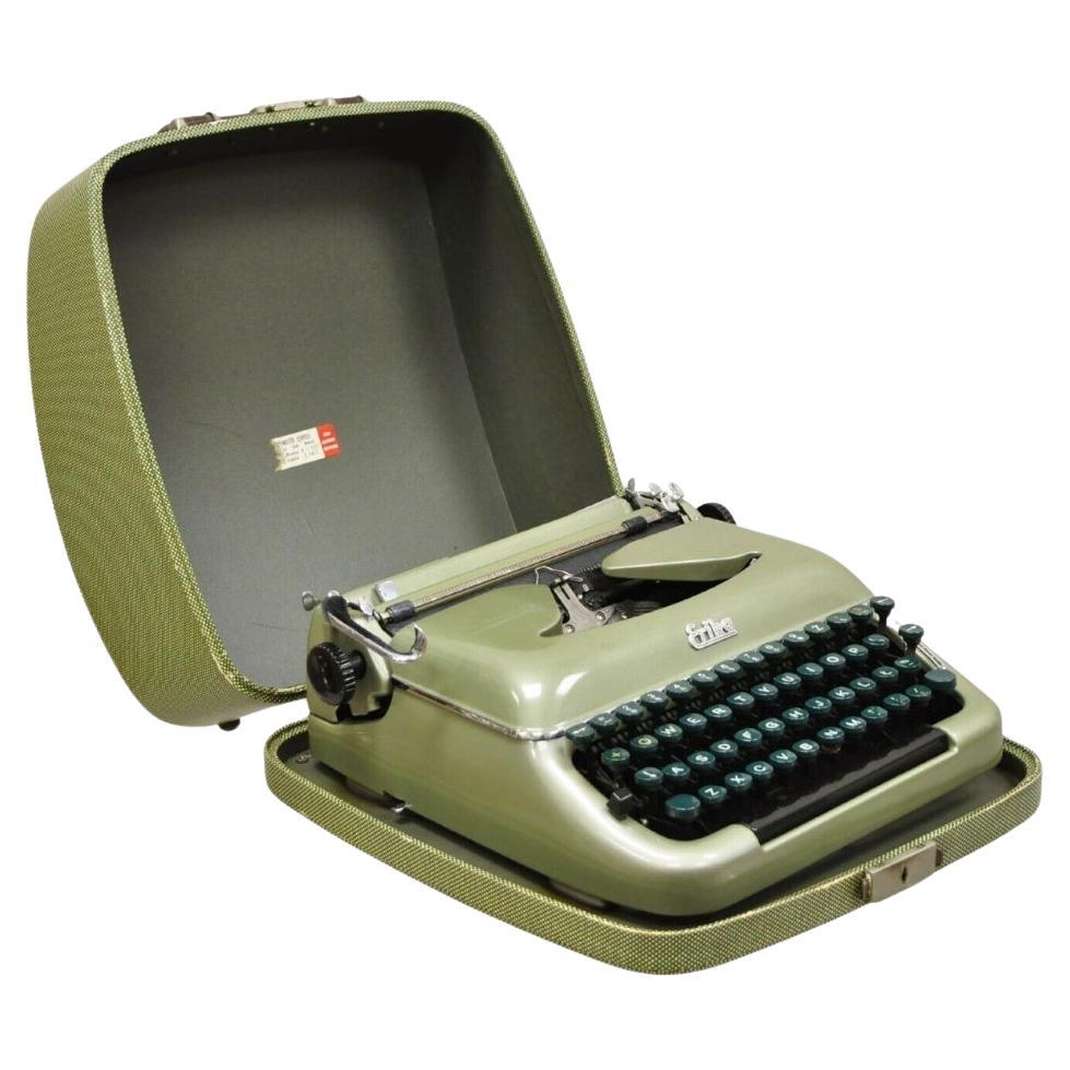 Vintage Erika Model 10 Germany Pearl Green Manual Portable Typewriter in Case For Sale