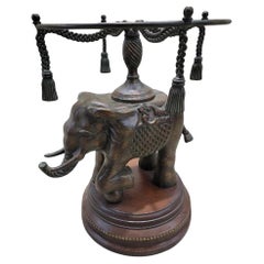 Vintage Bronze Elephant Pedestal Side Table
