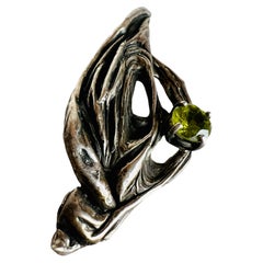Retro Erlin Sterling Silver Green Peridot Gemstone Modernist Brooch Pin