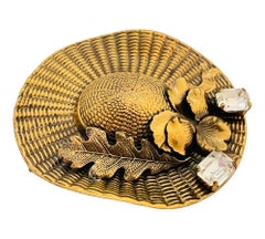 Vintage ERMANI BULATTI gold rhinestone hat designer runway brooch