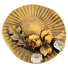 Vintage ERMANI BULATTI gold rhinestone hat designer runway brooch