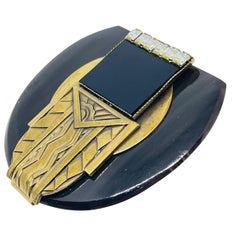 Vintage ERMANI BULATTI signed gold tone rhinestone resin designer brooch