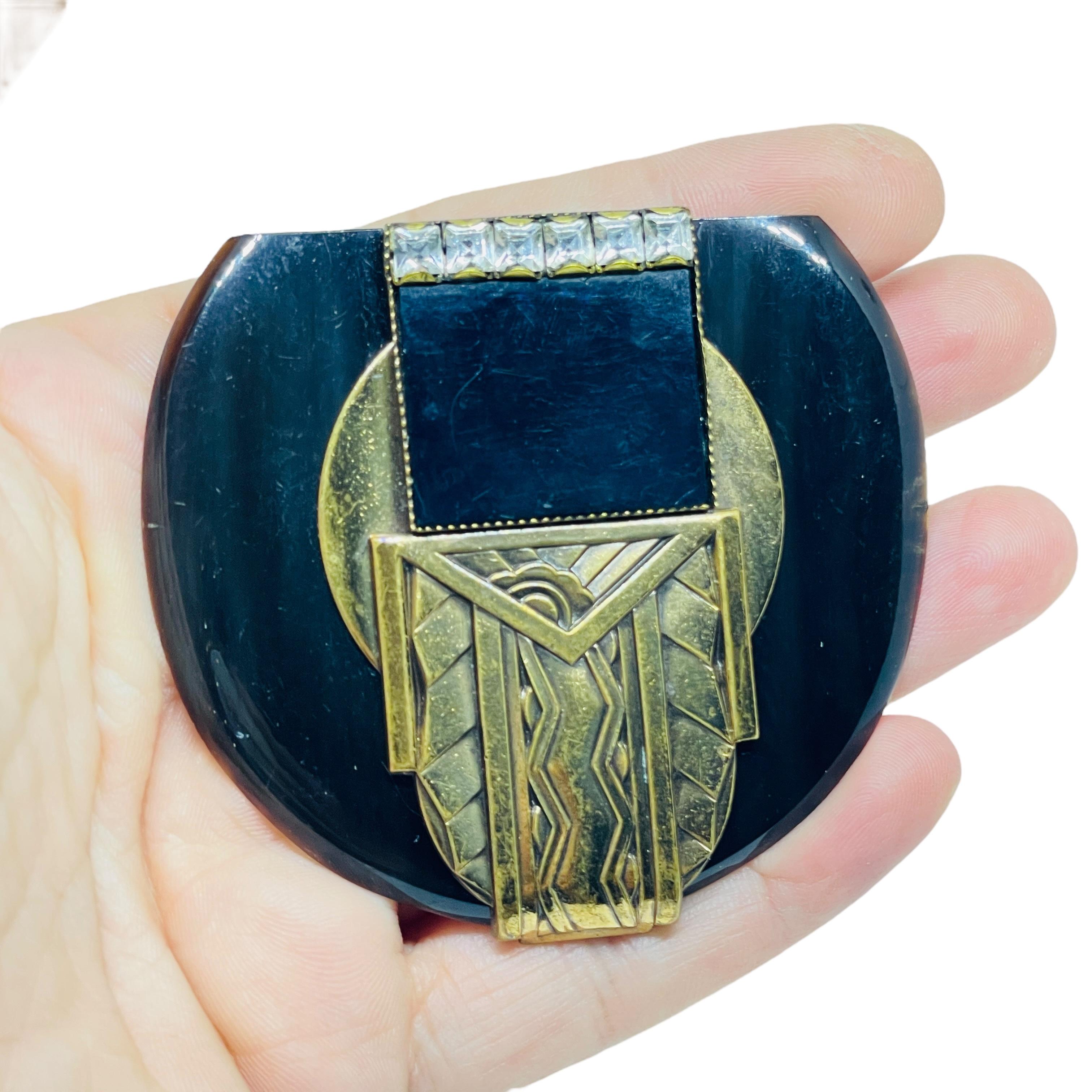 Women's Vintage ERMANI BULATTI signed gold tone rhinestone resin designer brooch For Sale